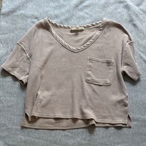 Hippie Rose V-Neck Waffle Knit Tee - Cream